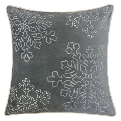 TopComfy Support Pillow Gray Velvet Holiday Throw Pillow with Silver Snowflake Embroidery for Sofa, Gray, 17"*17"*10"