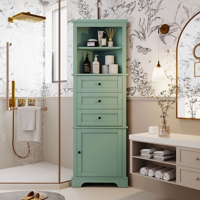 Tall Corner Cabinet, Side Freestanding Storage Organizer with  3 Drawers Open Shelf Cabinet Space for Living Room, Bathroom, Hallway, Kitchen