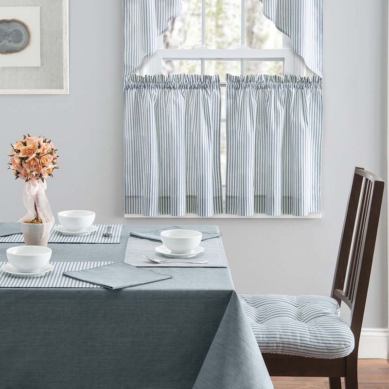 Ellis Curtain Plaza Classic Ticking Stripe Printed on Natural Ground 1.5" Rod Pocket Tailored Swag 56" x 36" Blue, 4 of 6