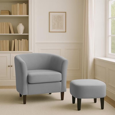 Aukfa Velvet Accent Chair with Ottoman, Modern Barrel Chair Armchair for Living Room, Bedroom