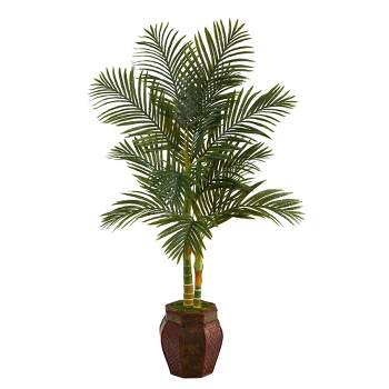 Nearly Natural 5.5-ft Golden Cane Artificial Palm Tree in Decorative Planter