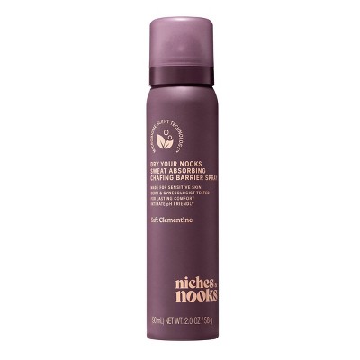 Niches & Nooks, Dry Your Nooks Sweat Absorbing Chafing Barrier Spray - Soft Clementine - 2 fl oz