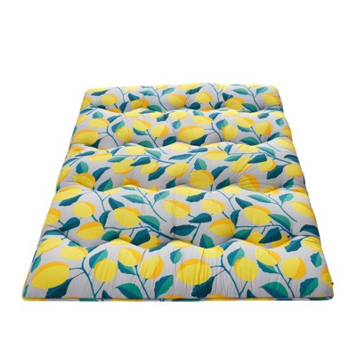 Japanese Futon Mattress, Thick Roll Up Tatami Floor Mat with Lemons and Leaves Pattern, Foldable and Portable Sleeping Mat