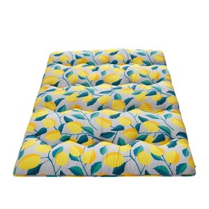 Japanese Futon Mattress, Thick Roll Up Tatami Floor Mat with Lemons and Leaves Pattern, Foldable and Portable Sleeping Mat - 1 of 4