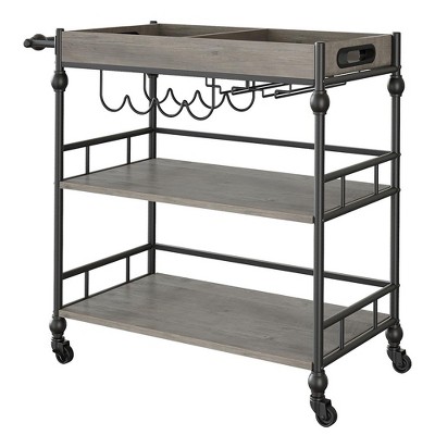 3-Tier Rolling Bar Carts with Wine Rack and Glass Holder, Mobile Serving Cart for Kitchen