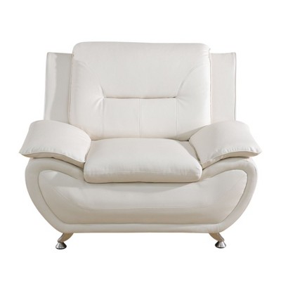 DOMETOUR White Faux Leather 1 Seat Living Room Sofa - Modern Upholstered Chair