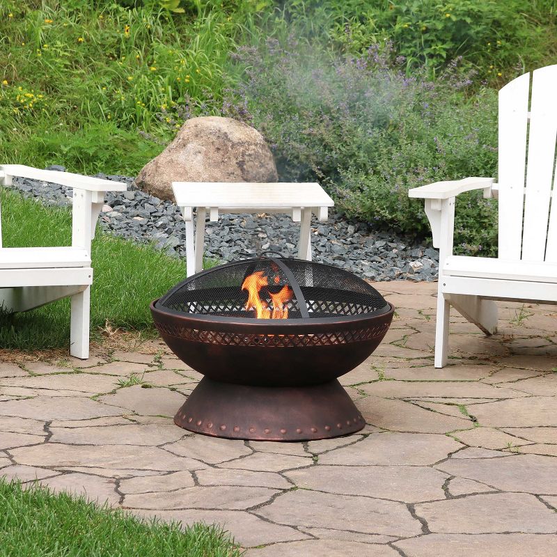 Sunnydaze Outdoor Camping or Backyard Steel Chalice Fire Pit with Spark Screen and Log Poker - 25" - Copper Finish, 3 of 10