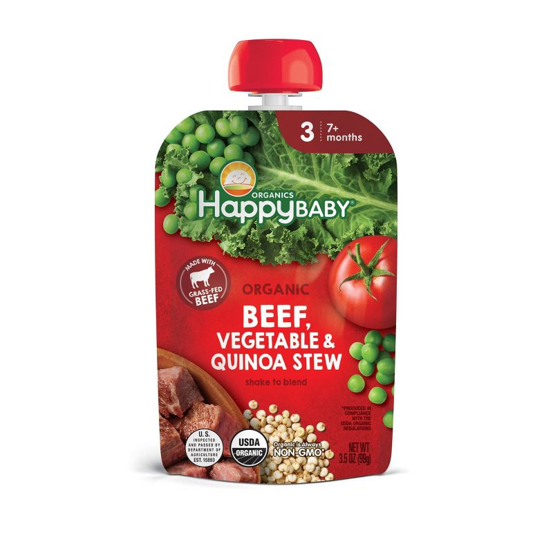 Happy Baby Savory Blends Stage 3 Pouches Grass-Fed Beef Vegetable &#38; Quinoa Stew Baby Meals - 3.5oz, 1 of 4