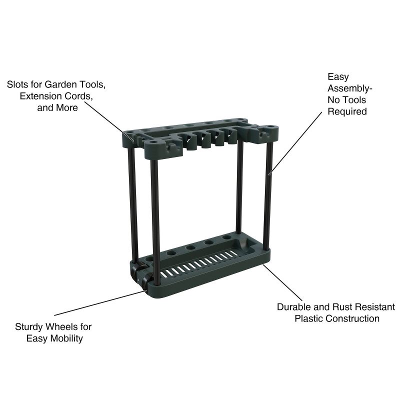 Garden Tool Organizer - Portable Rolling Utility Rack with Wheels Holds 40 Yard Tools and Broom Holder - Garage Organizers and Storage by Stalwart, 3 of 8