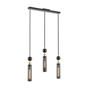 Airsurfer 25" Black & Gold 3-Light Pendant Chandelier with Cylinder Mesh Shades for Dining Room/Kitchen Island (No Bulbs) - 1 of 4