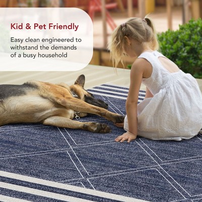 Blue Reversible Synthetic Rectangular Indoor/Outdoor Rug