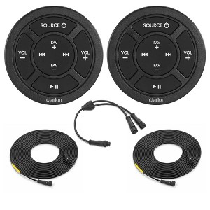 Clarion Two CMR-10 Round, Marine Wired Remote w/ CMC-RC-25 25 ft (7.62 m) Remote Extension Cables - 1 of 4