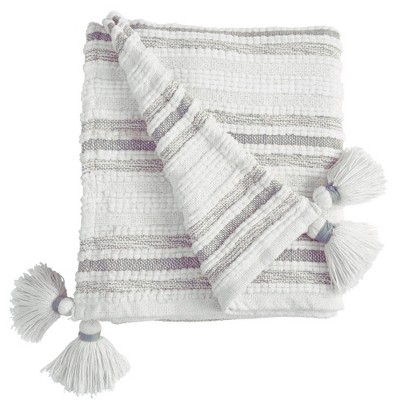 50"x60" Woven Striped Throw Blanket with Corner Tassels Silver - Patina Vie