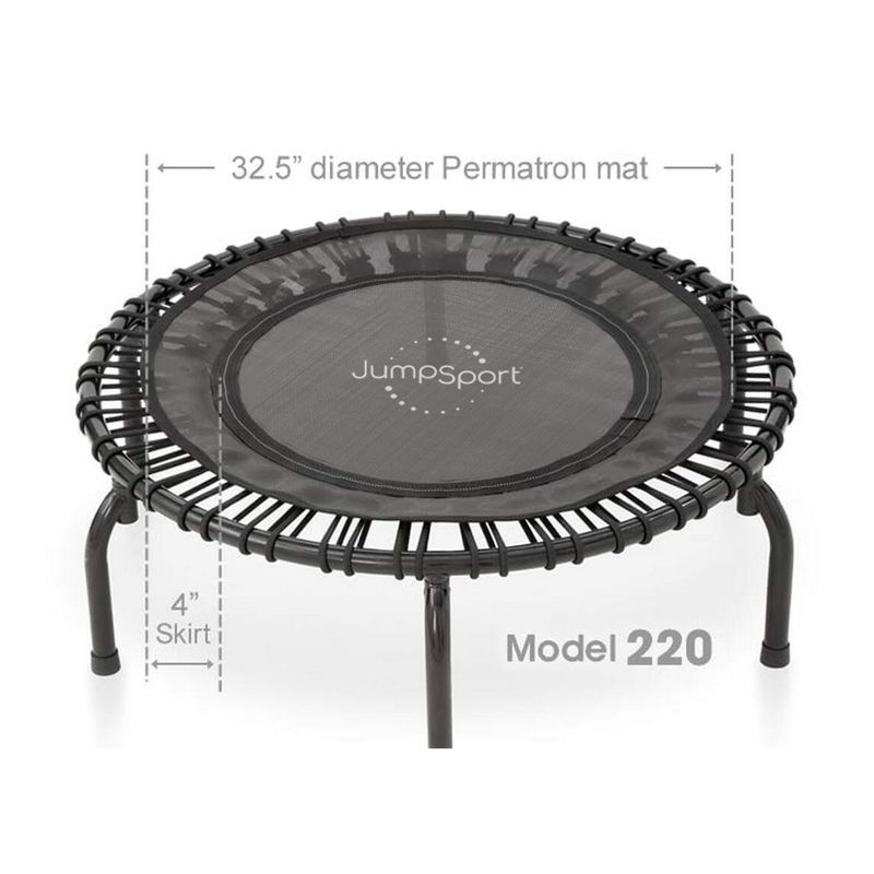 JumpSport 220 In Home Cardio Fitness Rebounder Mini Trampoline with Premium Bungees and Workout DVD, Safe, Sturdy and Gentle on the Body, Black, 2 of 7