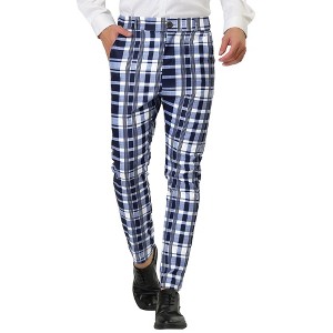 Lars Amadeus Men's Color Block Slim Fit Flat Front Plaid Dress Pants - 1 of 4
