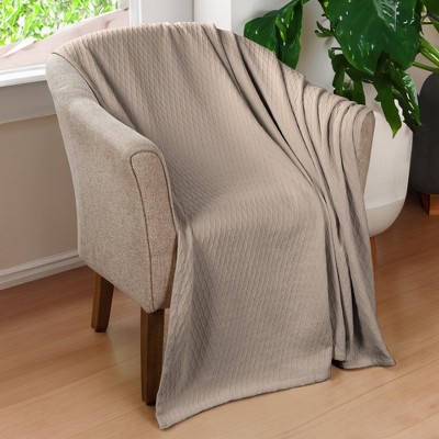 Full Khaki Cotton Diamond Weave Blanket