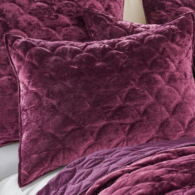 Plum Velvet King Reversible Quilt with Scallop Quilting