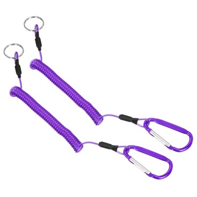 Unique Bargains Retractable Coiled Safety Cords D Shape Carabiners Fishing Tool Lanyards 2 Pcs 3.3ft
