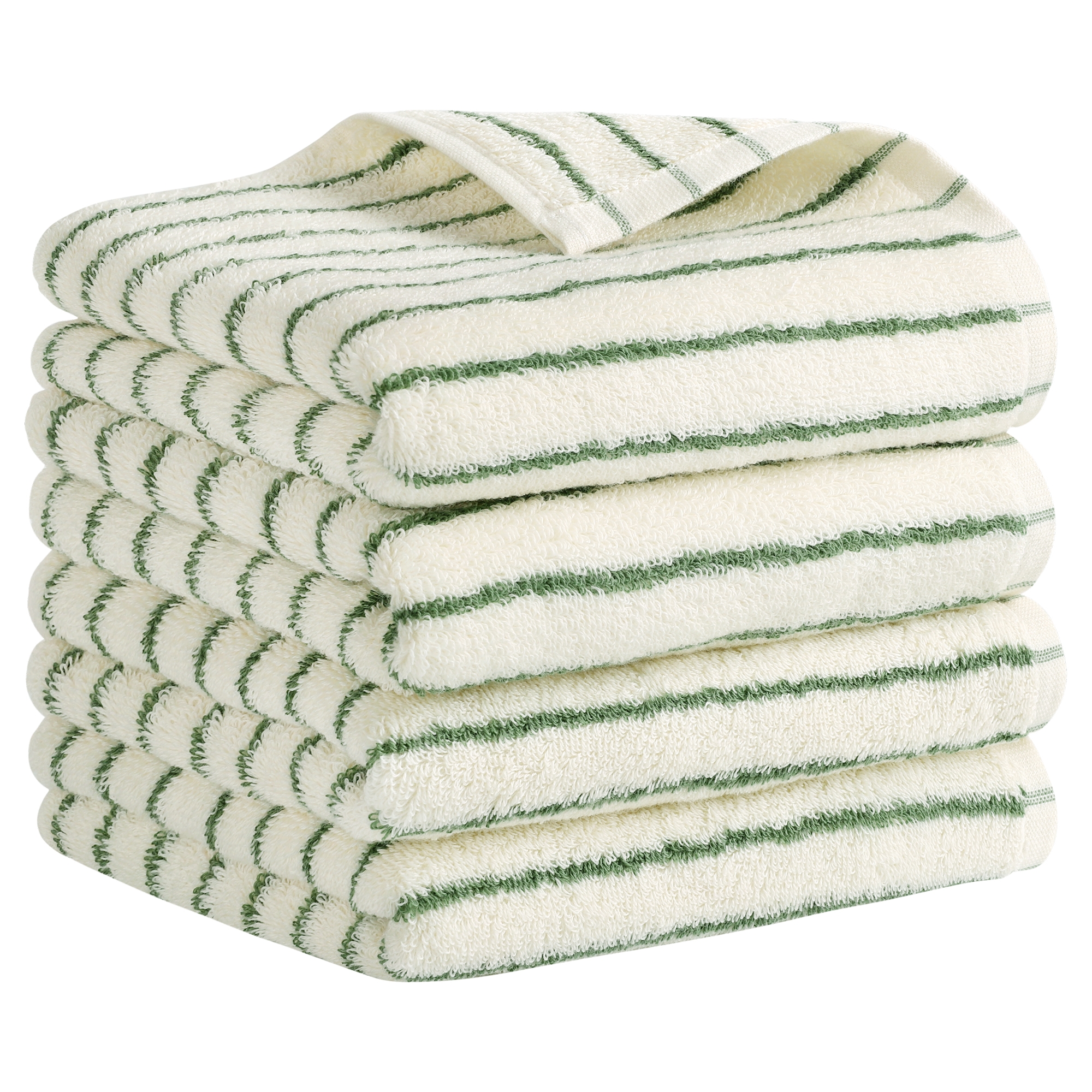 REGALWOVEN Stripe Pattern Cotton Soft Absorbent Durable Hand Towel 14" x 30" Light Green 4 Pcs