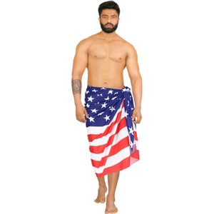 LA LEELA Men's Patriotic 4th of July USA Flag Swimwear Summer Sarong Swim Trunk Pareo Beach Wrap One Size Pearl Stars and Stripes - 1 of 4