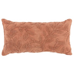 14"x26" Oversized Botanical Poly Filled Lumbar Throw Pillow Terracotta - Rizzy Home: Woven Texture, Indoor Use - 1 of 4