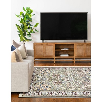 Ivory Floral Synthetic 8' x 10' Rectangular Area Rug