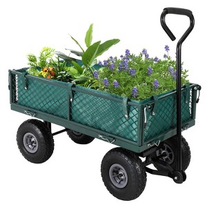 500 Lbs Capacity Heavy Duty Mesh Steel Garden Cart, Folding Utility Cart w/Removable Side Nets & 10 in Pneumatic Tires for Gardens, Lawns, Yards - 1 of 4