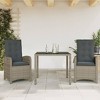 vidaXL 3 Piece Patio Dining Set - Reclining Chairs, Cushions, Tempered Glass Table - Durable Poly Rattan, Gray - Outdoor Garden/Patio Furniture - 2 of 4