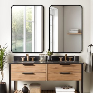 Matte Black Painted Aluminum Alloy Rectangular Wall Mirror with Rounded Corners - 1 of 4