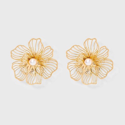 Floral Bloom Button Earrings - A New Day™ Gold