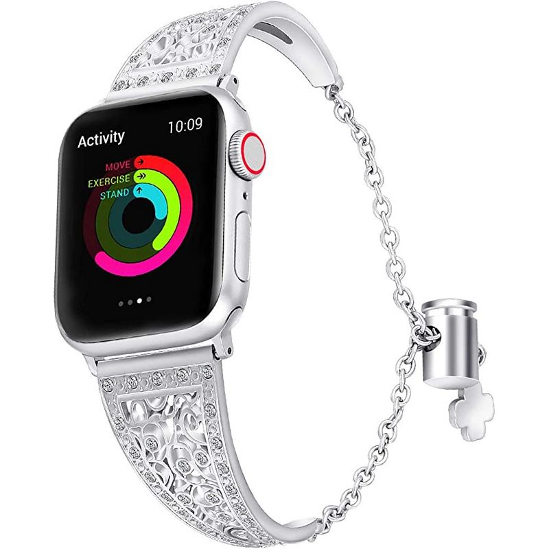 Worryfree Gadgets Metal Band for Apple Watch, Adjustable Band with Rhinestone for Stainless Steel Band for iWatch Series SE Series 8 7 6 5 4 3 2 1, 1 of 8