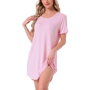 cheibear Women's Curved Hem Round Neck Short Sleeve T-shirt Dress Sleepshirt - 1 of 4