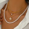 HTUTWOO Multi-Layered Necklace for Women, Pearl Necklace, Diamond Disc Thick Chain, Pearl Pendant Necklace, Stylish Jewelry Gifts - 2 of 4
