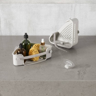 Gray Plastic Suction Mount Shower Corner Basket