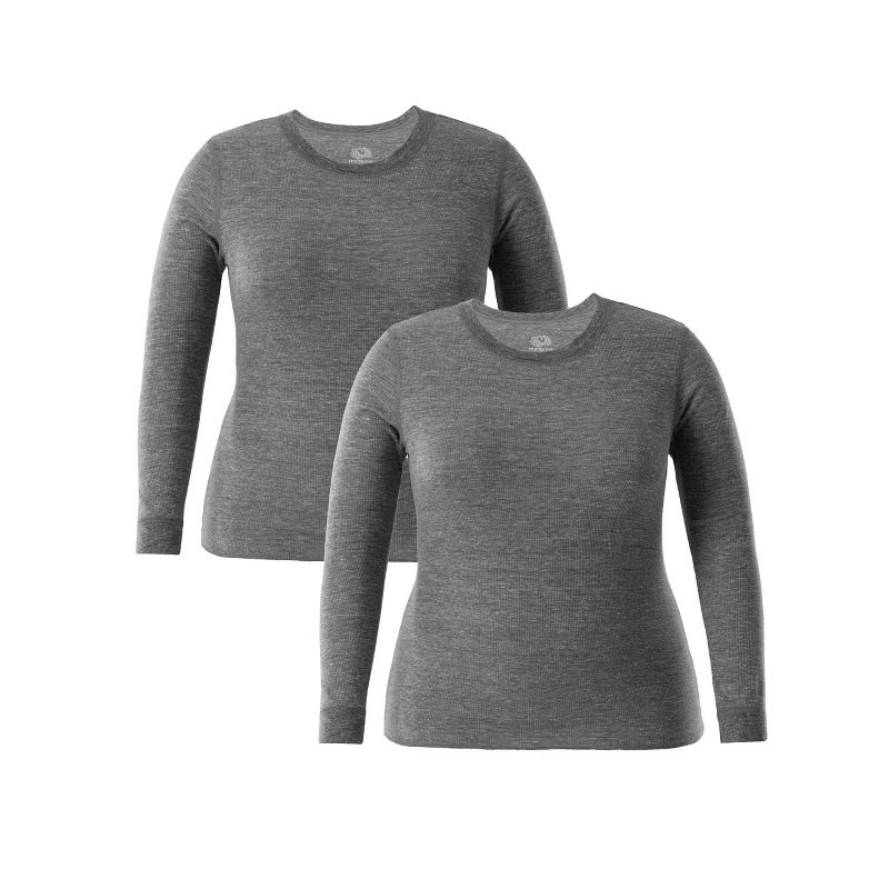 Fruit of the Loom Women's and Plus Long Underwear Waffle Thermal Tops, 2-Pack, 1 of 4