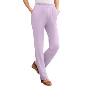 Roaman's Petite Plus Size Straight Leg Soft Knit Pull On Pant - 1 of 4