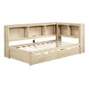 PAGED Twin XL Daybed Modern Wooden Bed Frame with 2 Trundles, Storage Shelves and Light for Bedroom, Living - 3 of 4