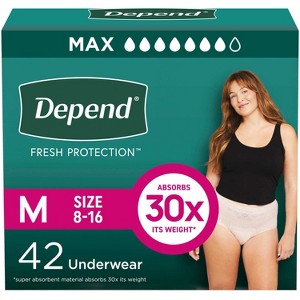 Depend Fresh Protection Adult Incontinence & Postpartum Underwear for Women - Maximum Absorbency - Blush - 1 of 4