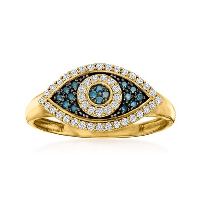Ross-Simons 0.30 ct. t.w. Blue and White Diamond Evil Eye Ring in 14kt Yellow Gold