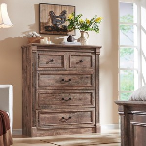 SinCiDo 5 Drawers Dresser for Bedroom, Farmhouse 46" Tall Dressers w/Roman Column - 1 of 4
