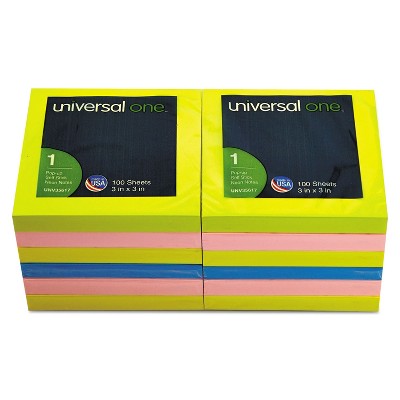 UNIVERSAL Fan-Folded Pop-Up Notes 3 x 3 4 Assorted Neon Colors 100-Sheet 12/Pack 35617