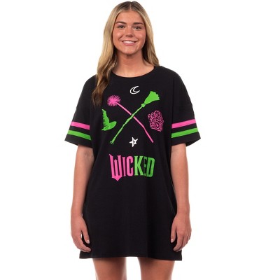 Wicked Pajamas Women's Elphaba and Glinda Charm Varsity Nightgown Loungewear Black