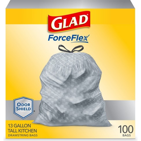 Glad ForceFlexPlus Tall Kitchen Drawstring Trash Bags - 13 Gallon White Trash Bag - OdorShield - 100ct - image 1 of 4
