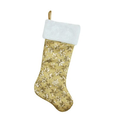 Northlight 20.5" Gold and White Sequin Snowflake Christmas Stocking