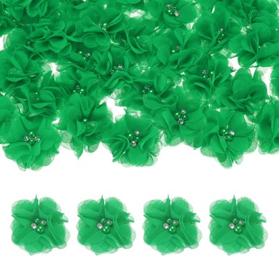 Unique Bargains Mesh Fabric Rhinestone Pearl Chiffon Flowers 2.17 x 2.17 Inch