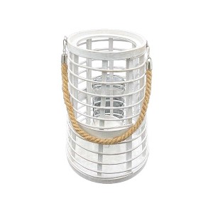 Essential Decor & Beyond Rattan Lantern With Rope White - 1 of 1
