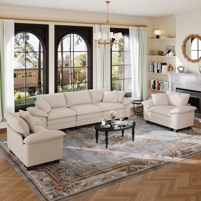 Captiva Designs Cloud Modular 3-Piece Sectional Sofa Set, 5-Seater Deep Seat Couch for Living Room