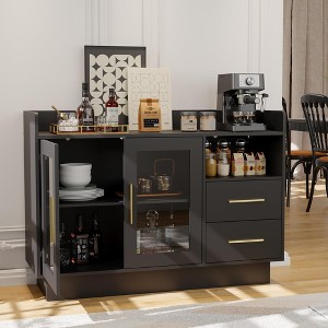 Large Modern Bar Cabinet with Glass Doors & Lights, Storage Buffet for Dining Room as Wine Bar, Coffee Station & Sideboard for Home - 1 of 4