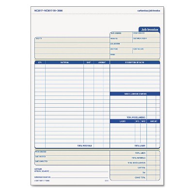 TOPS Snap-Off Job Invoice Form 8 1/2 x 11 5/8 Three-Part Carbonless 50 Forms 3866