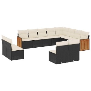 vidaXL 12 Piece Patio Sofa Set with Cushions Black and Cream Poly Rattan - Without Table - 1 of 4